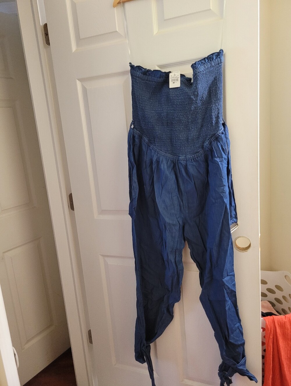 Fashion Nova Blue Strapless Smocked Jumpsuit Romper